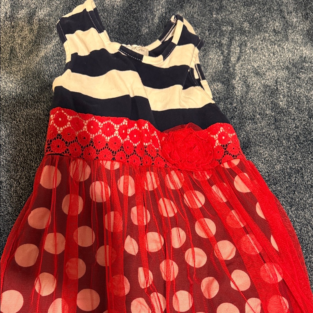 Navy and Red Polka Dot Kids Dress
